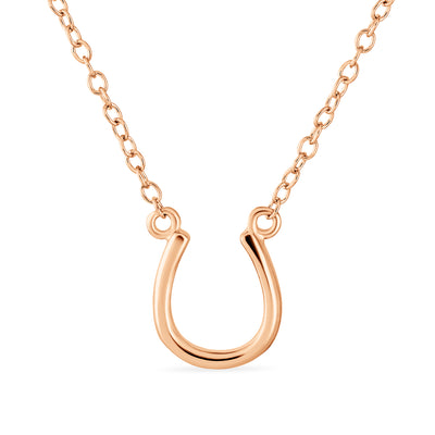 Horseshoe Pendant Necklace & Snaffle Bit Hoop Earrings Set Rose Gold Plated