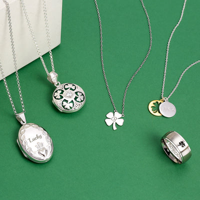 Celtic Shamrock Four Leaf Clover Wedding Band Ring Matte Silver Stainless Steel