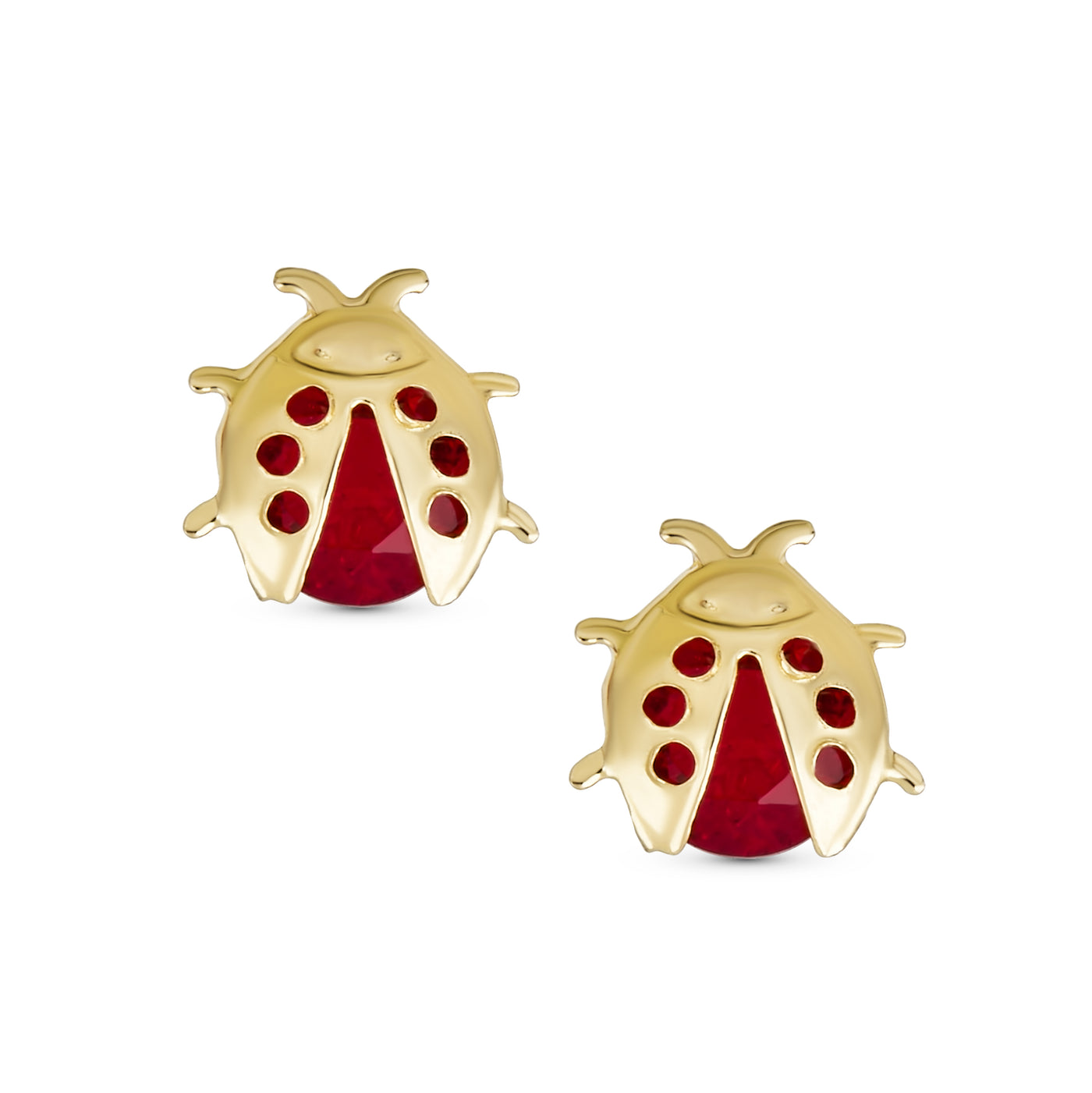 Lucky Red CZ Ladybug Garden Insect Stud Earrings Genuine 14K Gold