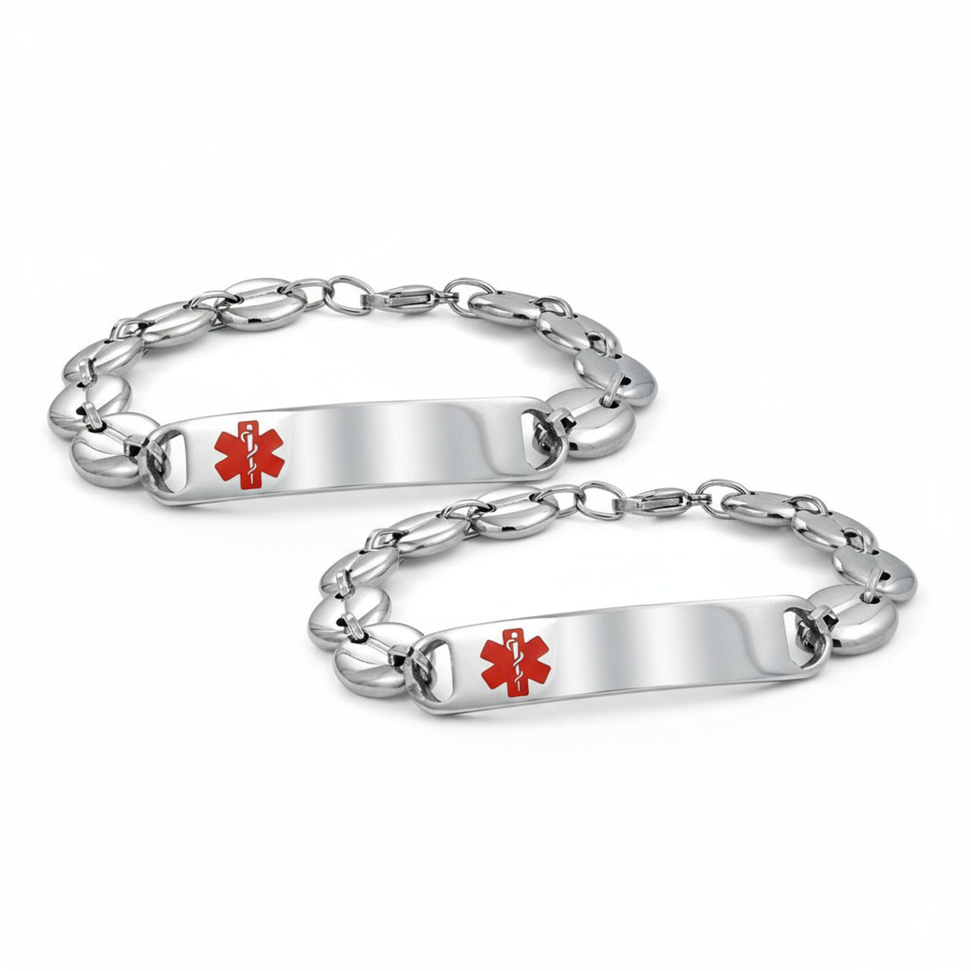 Set of 2 Medical ID Bracelet Marina Anchor Mariner Silver Tone Stainless Steel