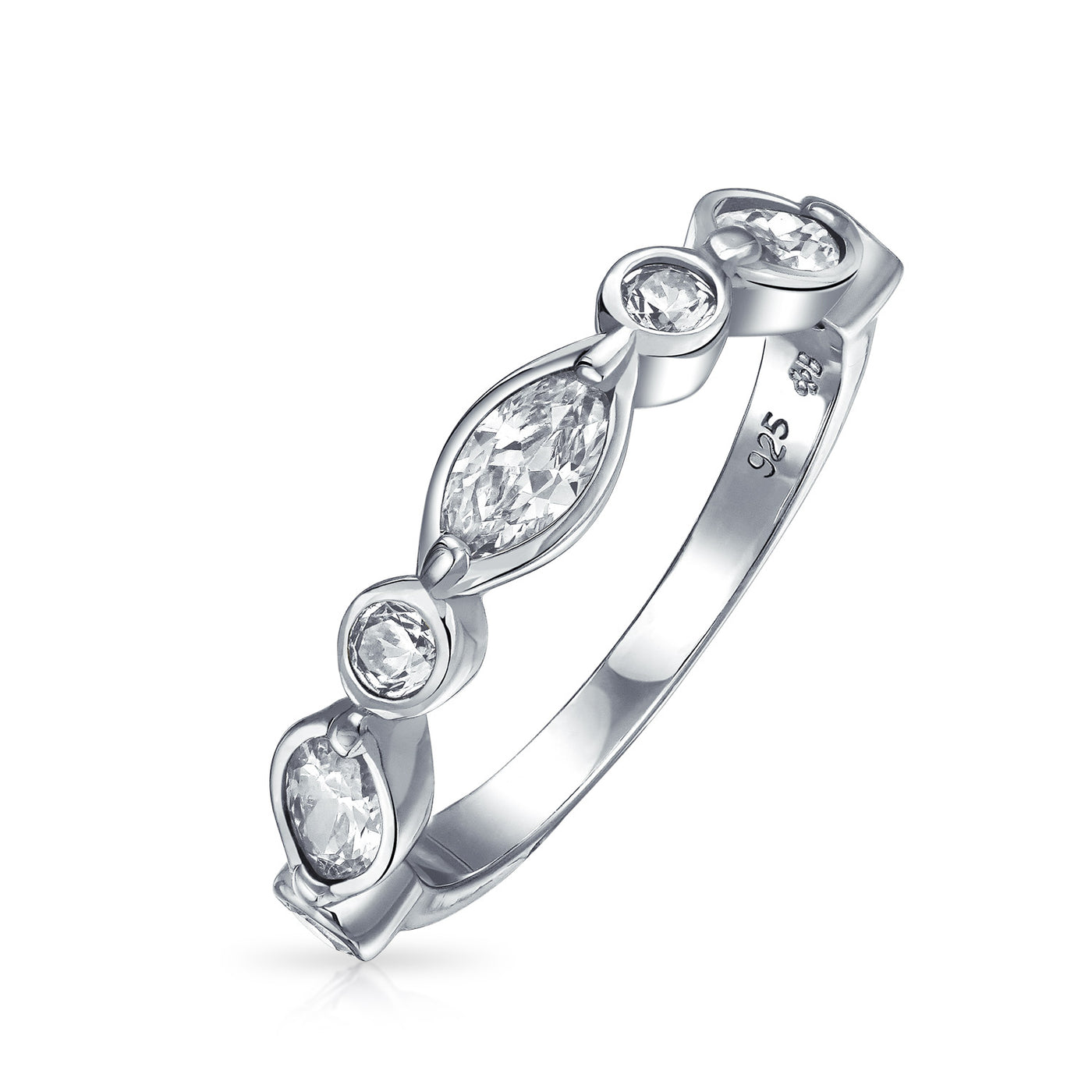 CZ Thin Bubble Marquise Wedding Band Ring .925 Sterling Silver