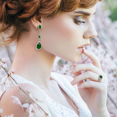 3CT Green CZ Cocktail Ring Art Deco Statement Silver Plated