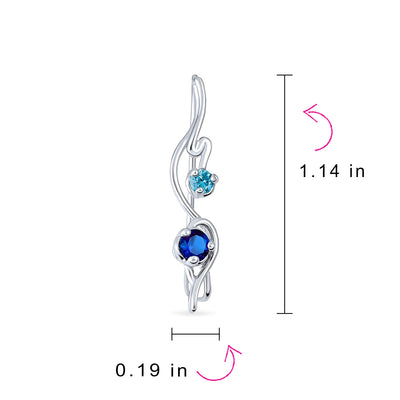 Ear Pin Climber Aqua Earring Imitation Sapphire CZ Sterling Silver