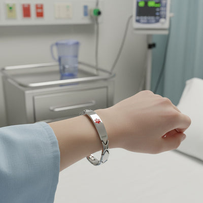 Set of 2 Leaf Link Chain Red ID Bracelet for Men Silver Stainless Steel 7.5 Inch