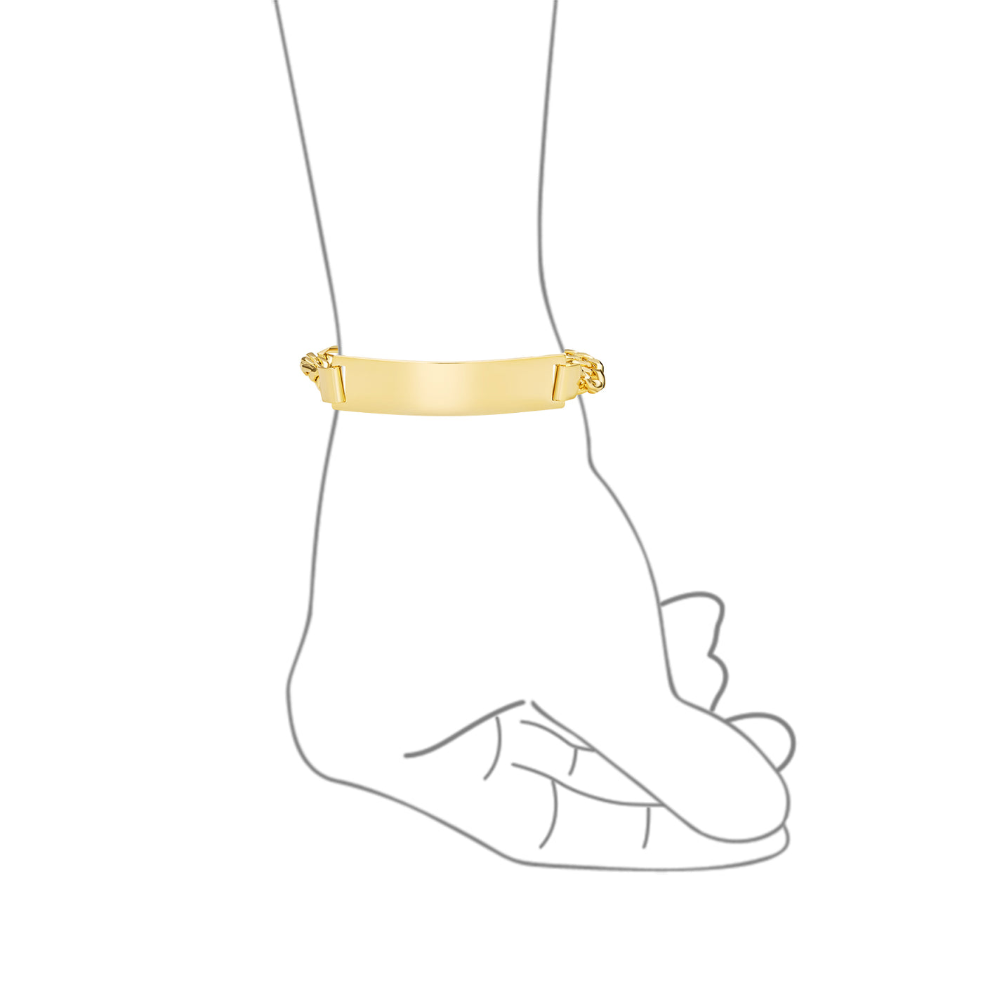 Men's 18K Gold Plated Figaro Chain ID Bracelet with Solid Name Bar