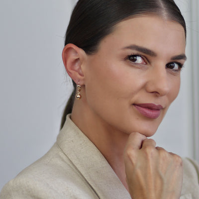 Set of Two Classic Round Drop Ball Earrings 18K Gold Plated 8 & 10 MM - Bling Jewelry