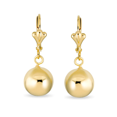 Set of Two Classic Round Drop Ball Earrings 18K Gold Plated 8 & 10 MM - Bling Jewelry