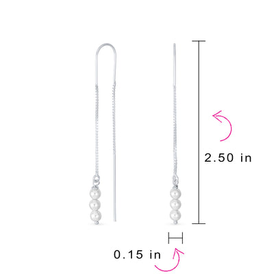 Set of 2 Minimalist Long Chain Wire Hook Dangle Earrings 3 Pearls 4 Bead Balls