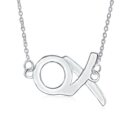 Hugs Kisses XO Station Pendant Charm Necklace High .925 Sterling Silver
