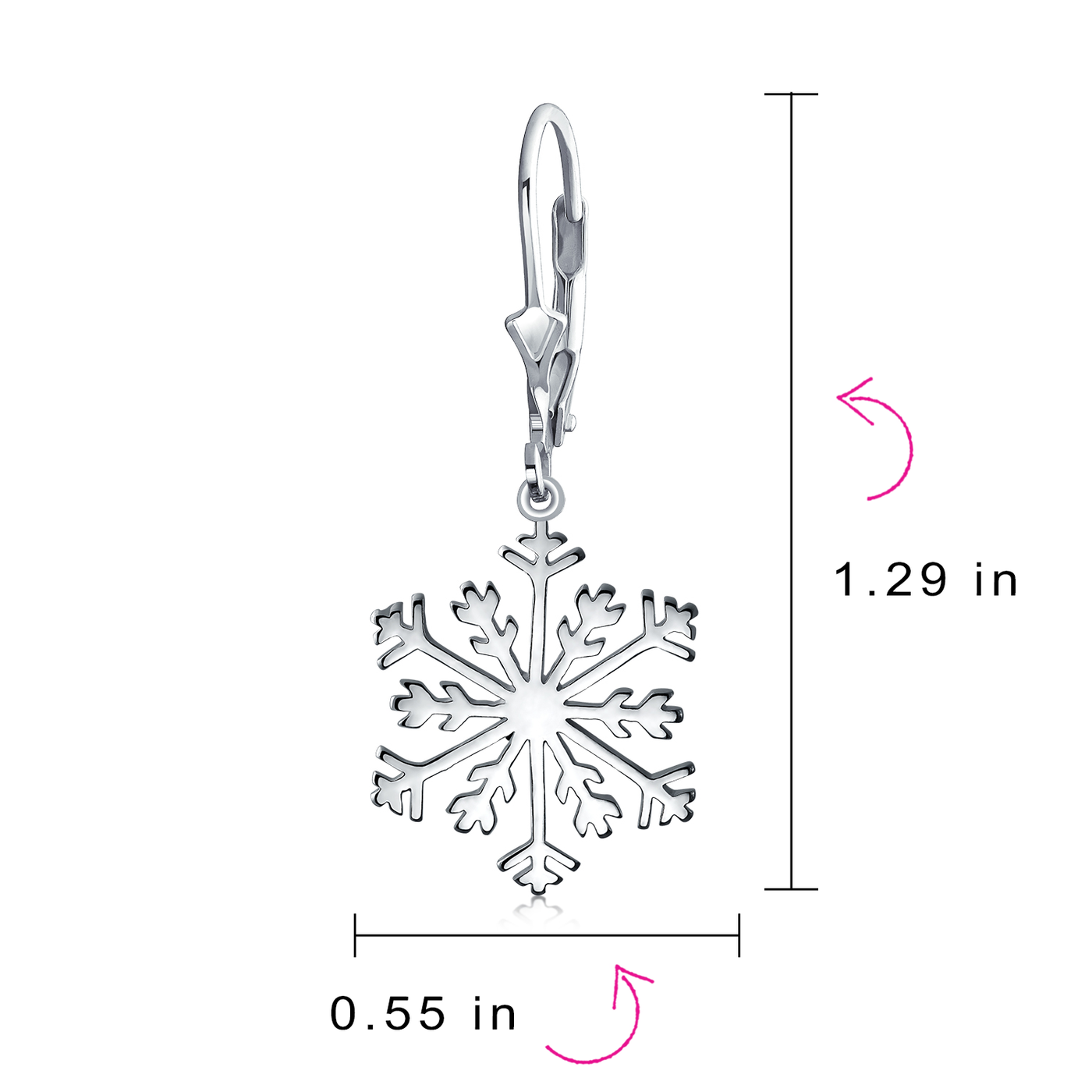 Winter Christmas Snowflake Dangle Lever back Earrings Sterling Silver
