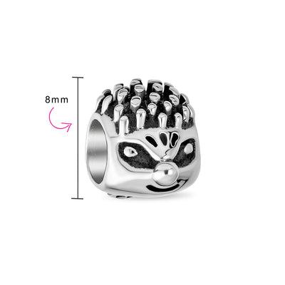 Cute Whimsical Hedgehog Animal Charm Bead Oxidized .925 Sterling Silver