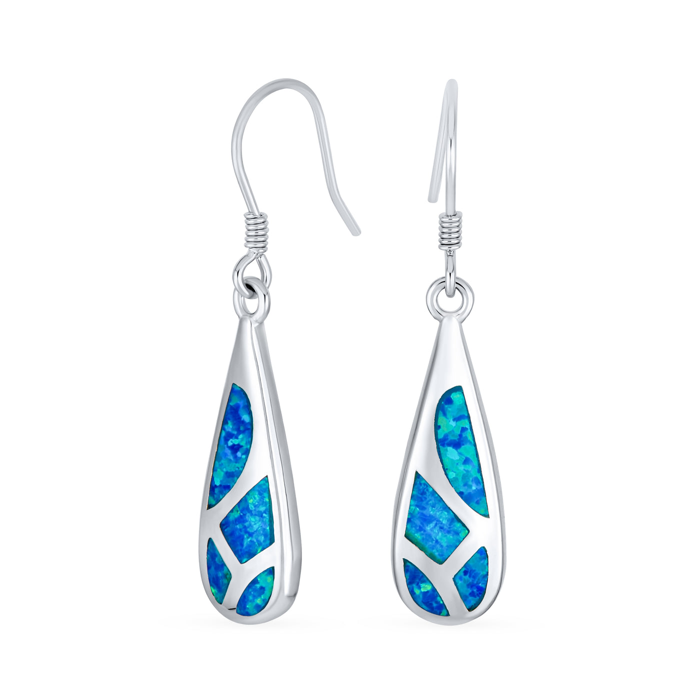 Modern Blue Opal Inlay Teardrop Dangle Earrings .925Sterling Silver