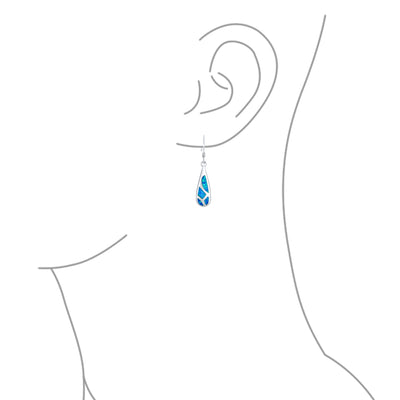 Modern Blue Opal Inlay Teardrop Dangle Earrings .925Sterling Silver