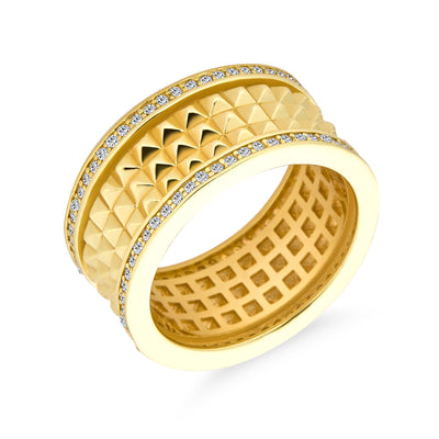 Geometric Spike Wide Statement Band Ring Gold Plated.925Silver