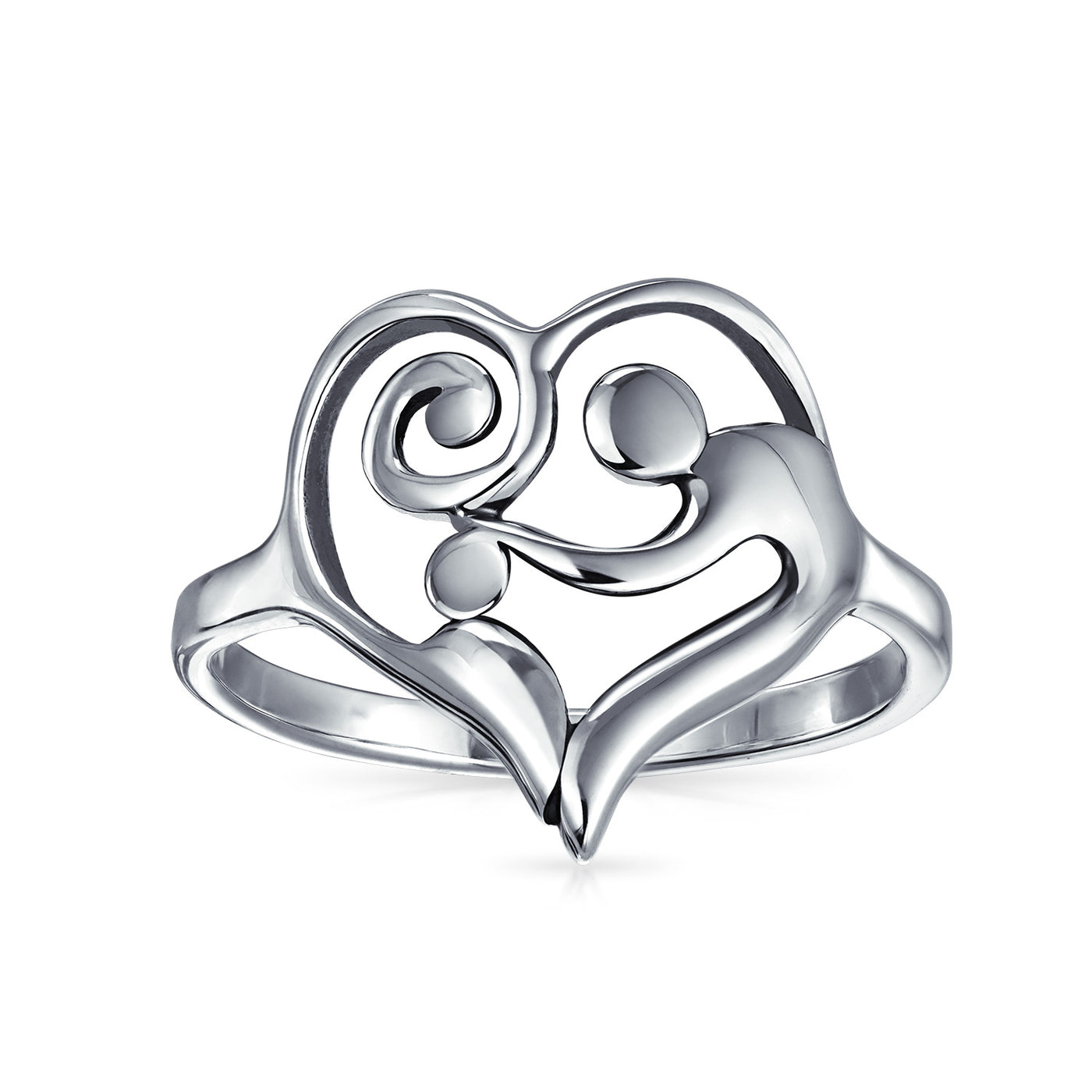 Swirling Heart Mother Loving Child Family Ring Gift For Mom Band 1MM