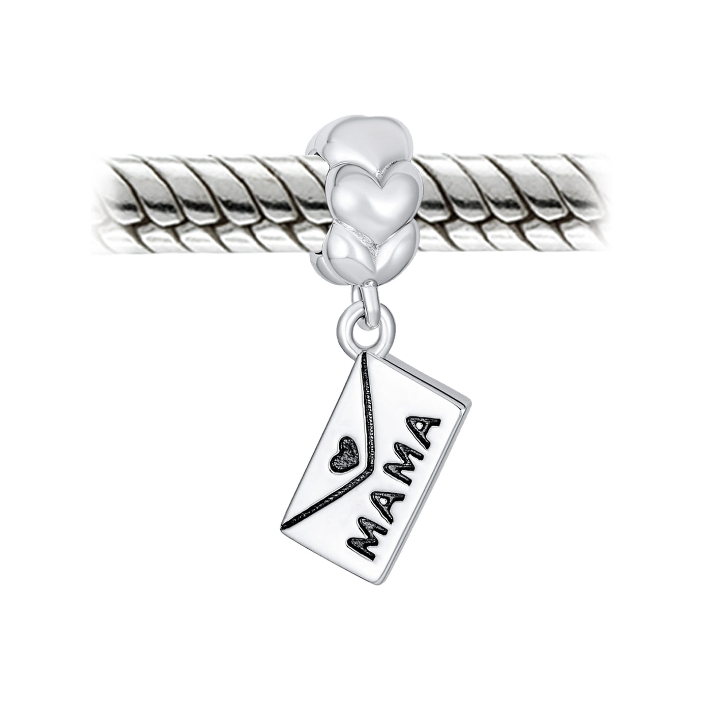 Set of 2 Envelope Heart MAMA Dangle Open Heart I Love You Bead Charm Gold Plated