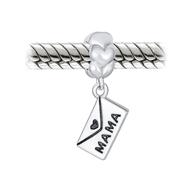 Set of 2 Envelope Heart MAMA Dangle Open Heart I Love You Bead Charm Gold Plated