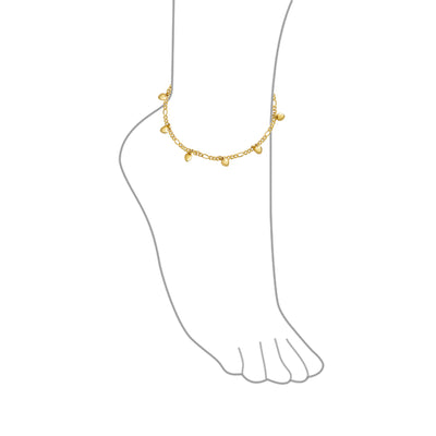 Heart Charms Anklet Figaro Chain Gold Plated Brass