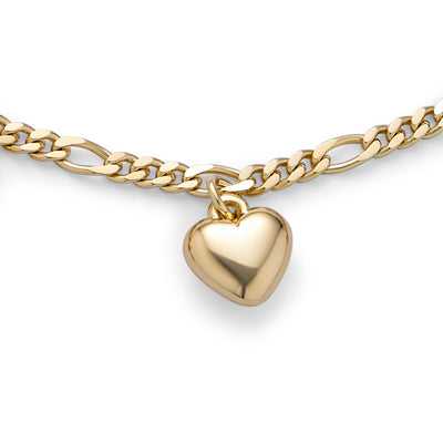 Heart Charms Anklet Figaro Chain Gold Plated Brass