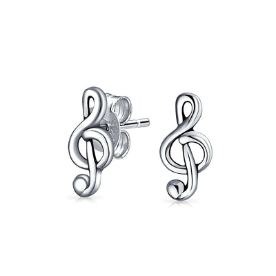 Music Lovers Saxophone Necklace & Treble Clef Stud Earrings Set Sterling Silver