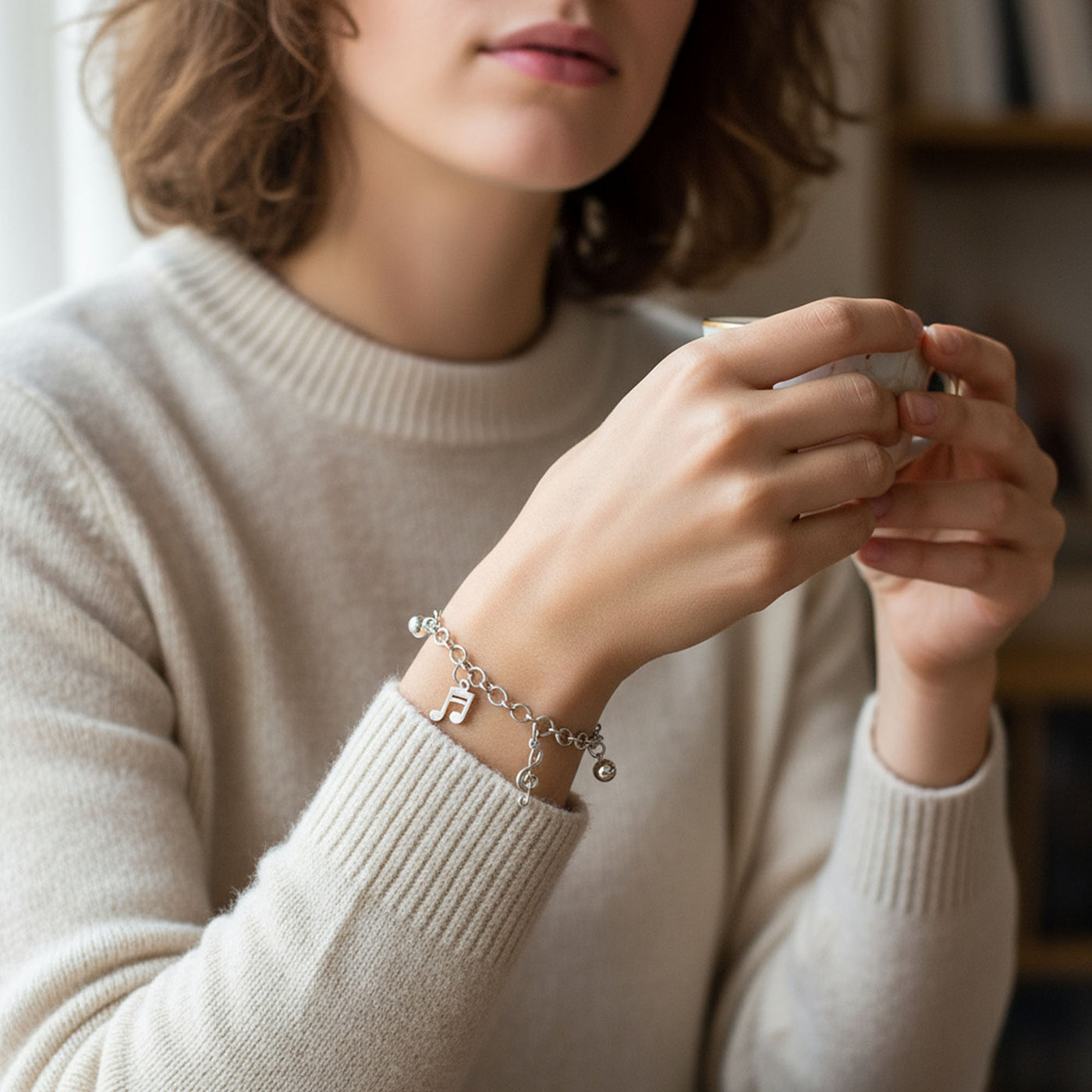 Dangling Bells Clef Music Notes Anklet Ankle Bracelet for Musicians Silver