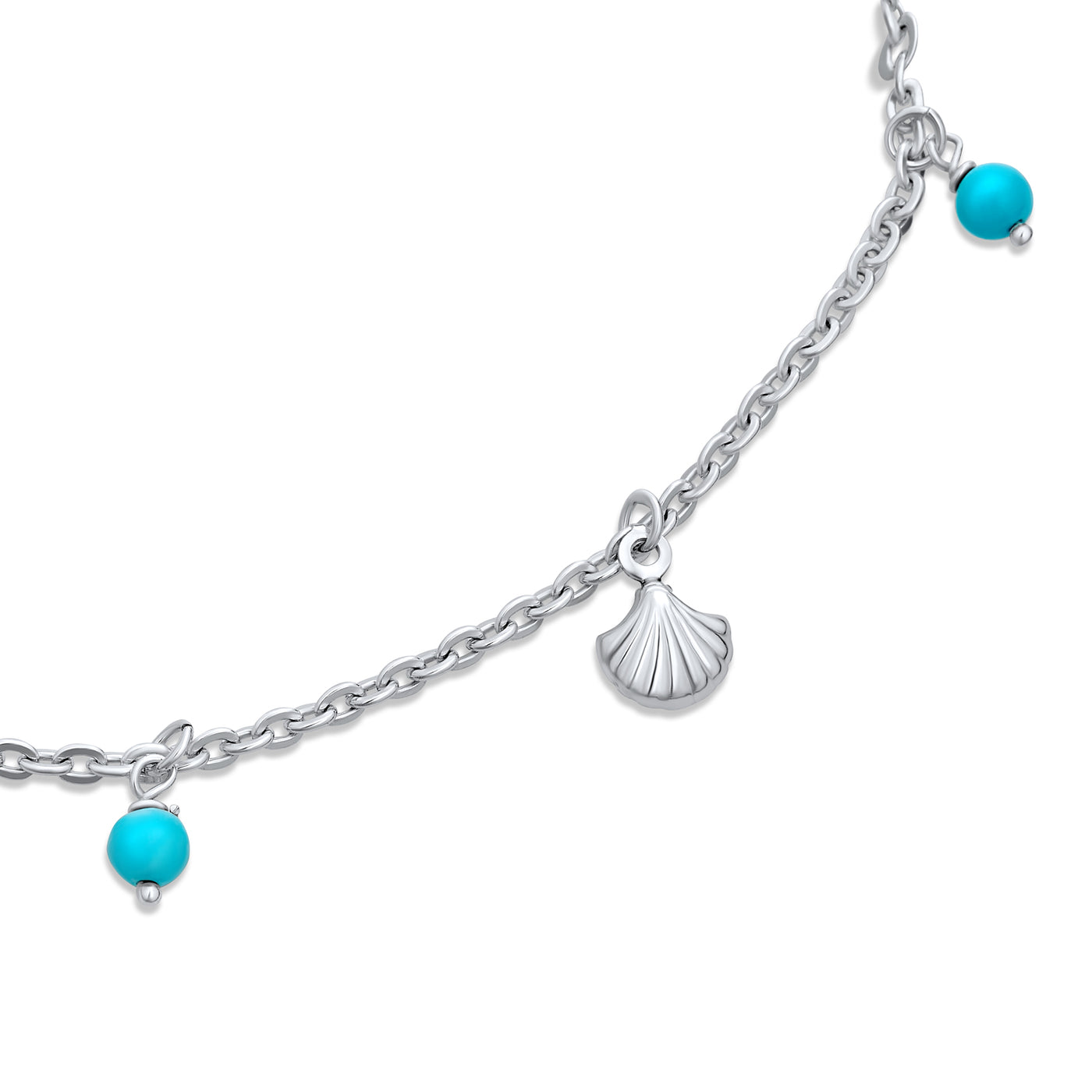 Charm Sea Aqua Blue Bed Dangle Anklet Ankle Bracelet Sterling Silver