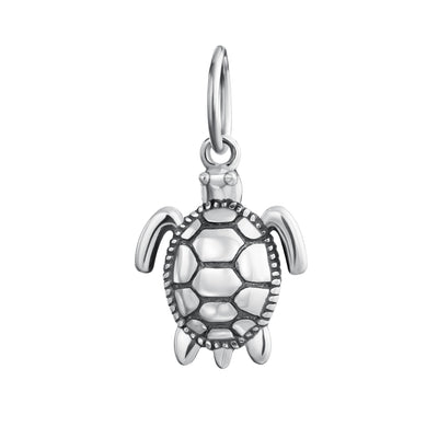 Set of 2 Oval Round Nautical Sea Turtle Charm Bead in Oxidized Sterling Silver