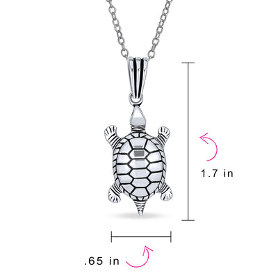 Tiny Nautical Sea Turtle Pendant Necklace & Stud Earrings Set Sterling Silver