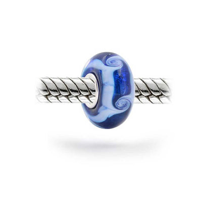 Glass Charm Bead Ocean Wave Swirl Murano Blue for European Bracelet Silver Core