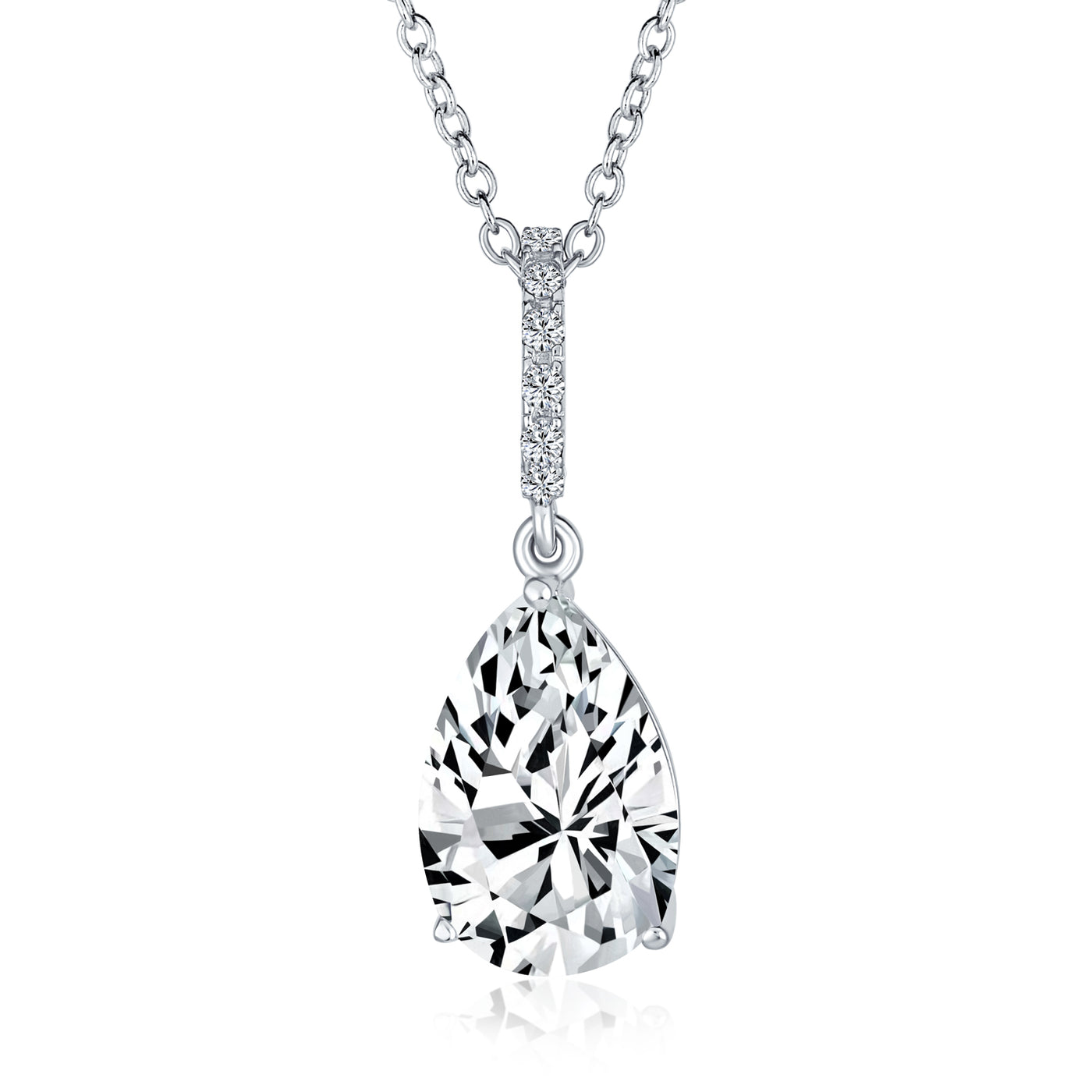 5CT Teardrop Shape Solitaire CZ Pendant Necklace Prom Sterling Silver