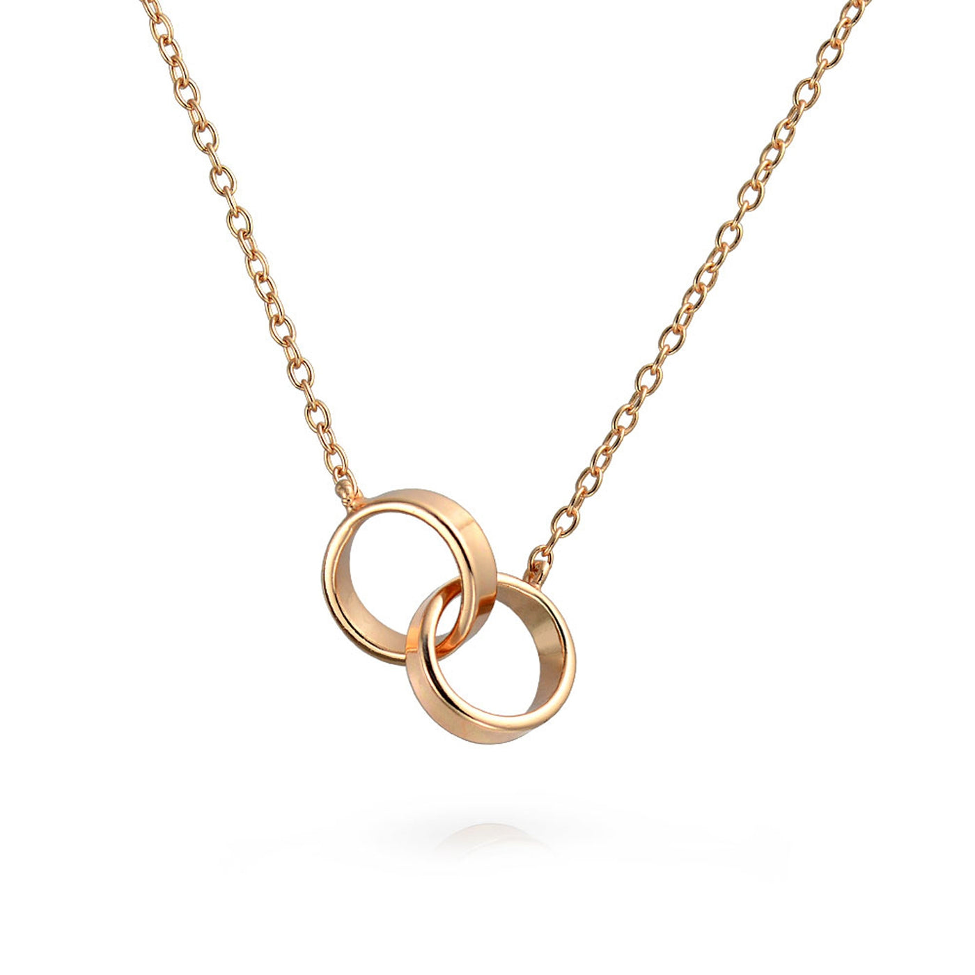 Best Friends Interlocking Rings Circle Necklace Rose Gold Plate Silver