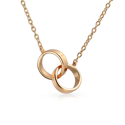 Best Friends Interlocking Rings Circle Necklace Rose Gold Plate Silver