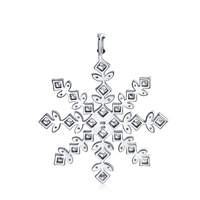 Winter Snowflake Pendant Cubic Zirconia Necklace .925 Sterling Silver