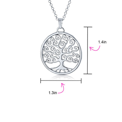 Circle Tree Of Life Pendant Wishing Tree Necklace .925 Sterling Silver