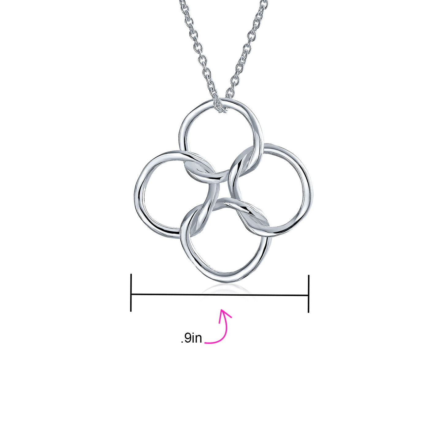 4 Geometric Interlocking Circles Pendant Necklace .925 Sterling Silver