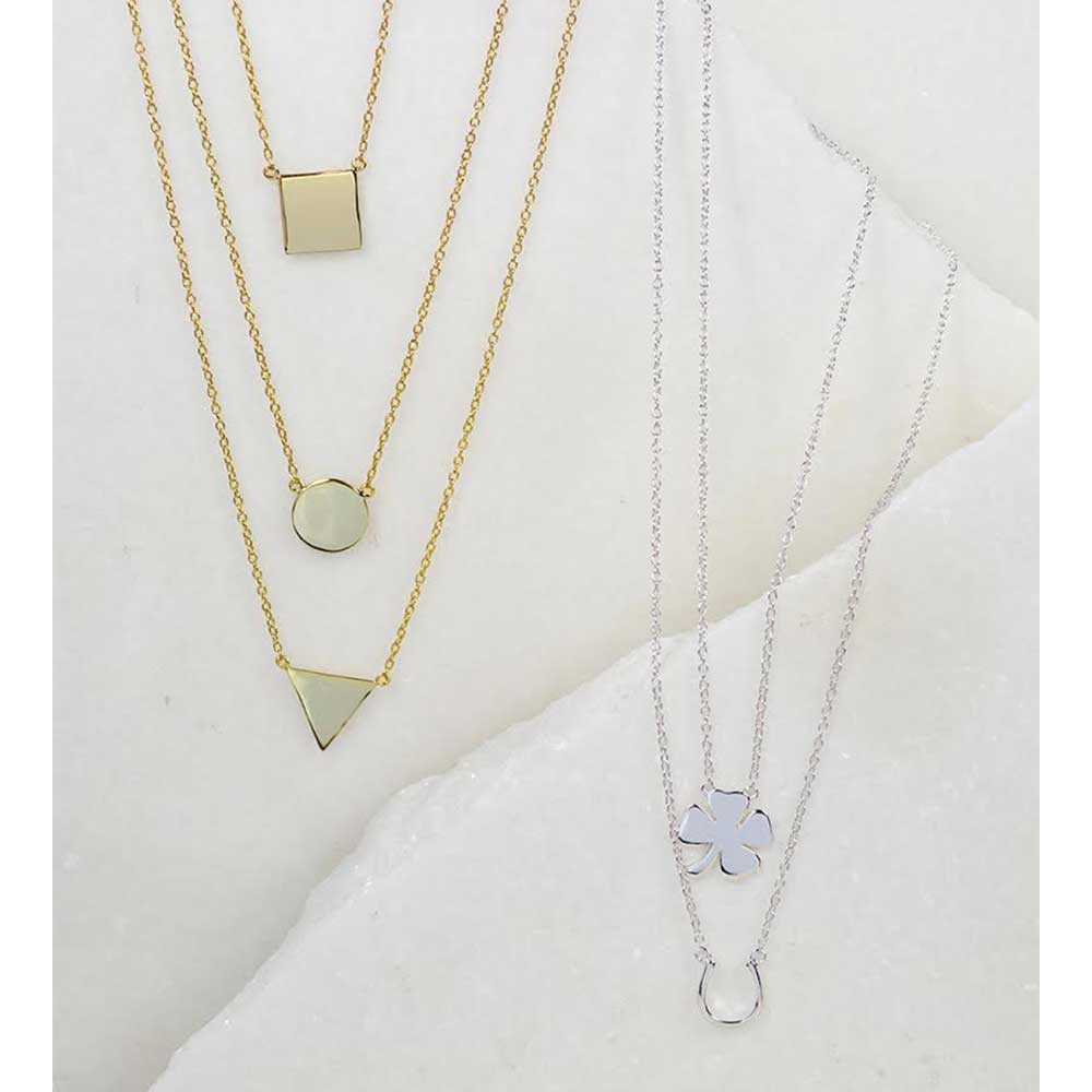 Set of 2 Four Leaf Clover & Horseshoe Pendant Necklace Sterling Silver