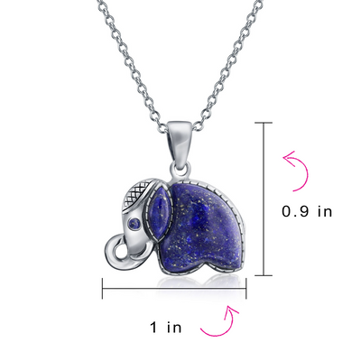 Bali Gemstone Indian Lapis Lazuli Elephant Pendant Necklace .925 Silver