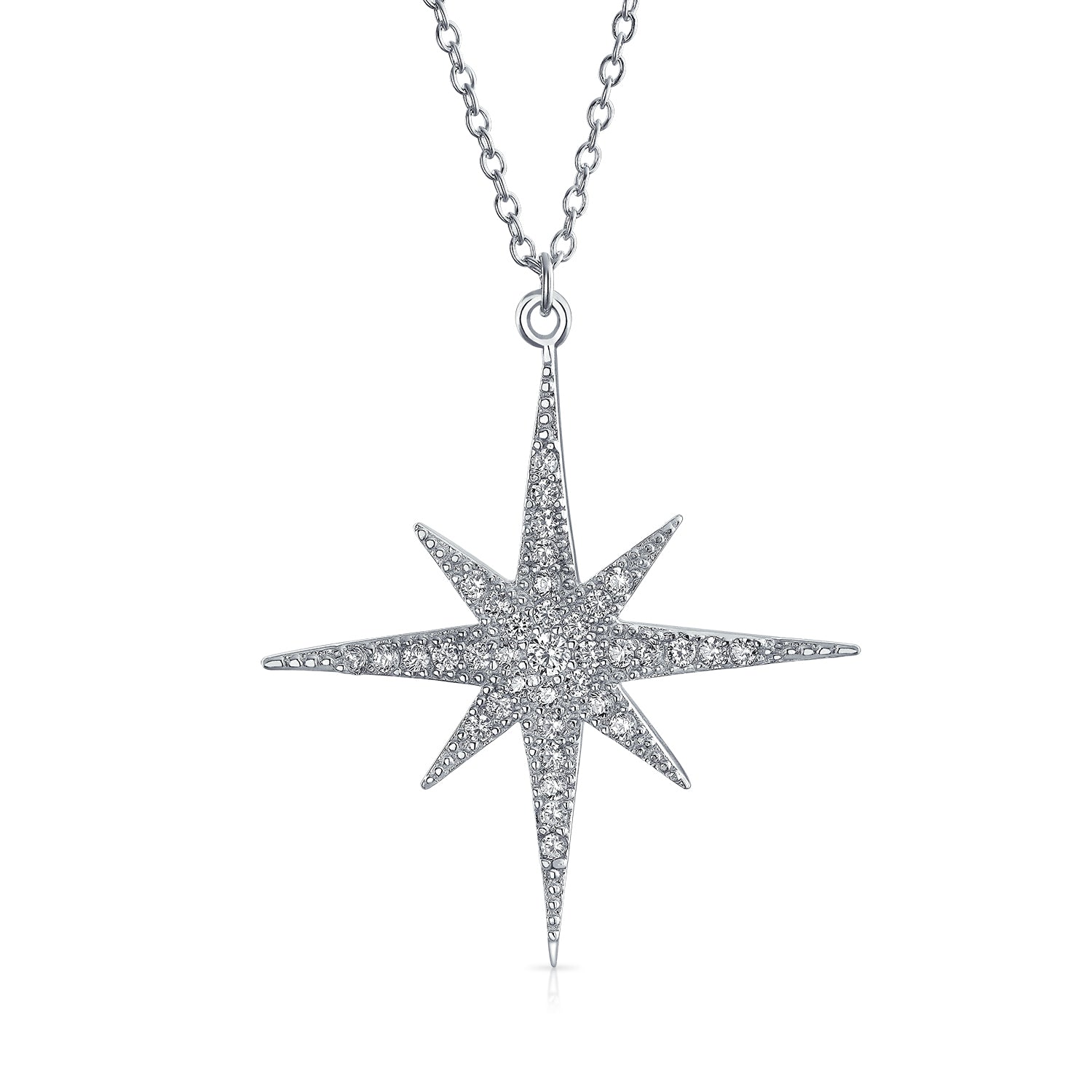 Celestial 8-Point North Star Burst Pendant Necklace with CZ in Sterlin ...