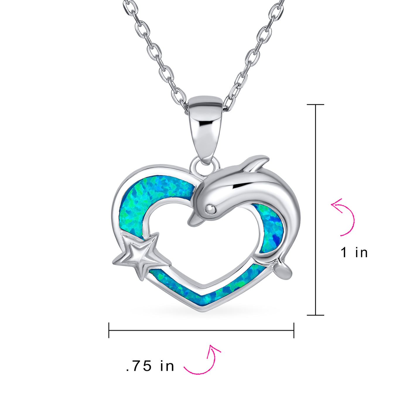 Blue Opal Nautical Trio Heart Starfish Dolphin Pendant Necklace Silver