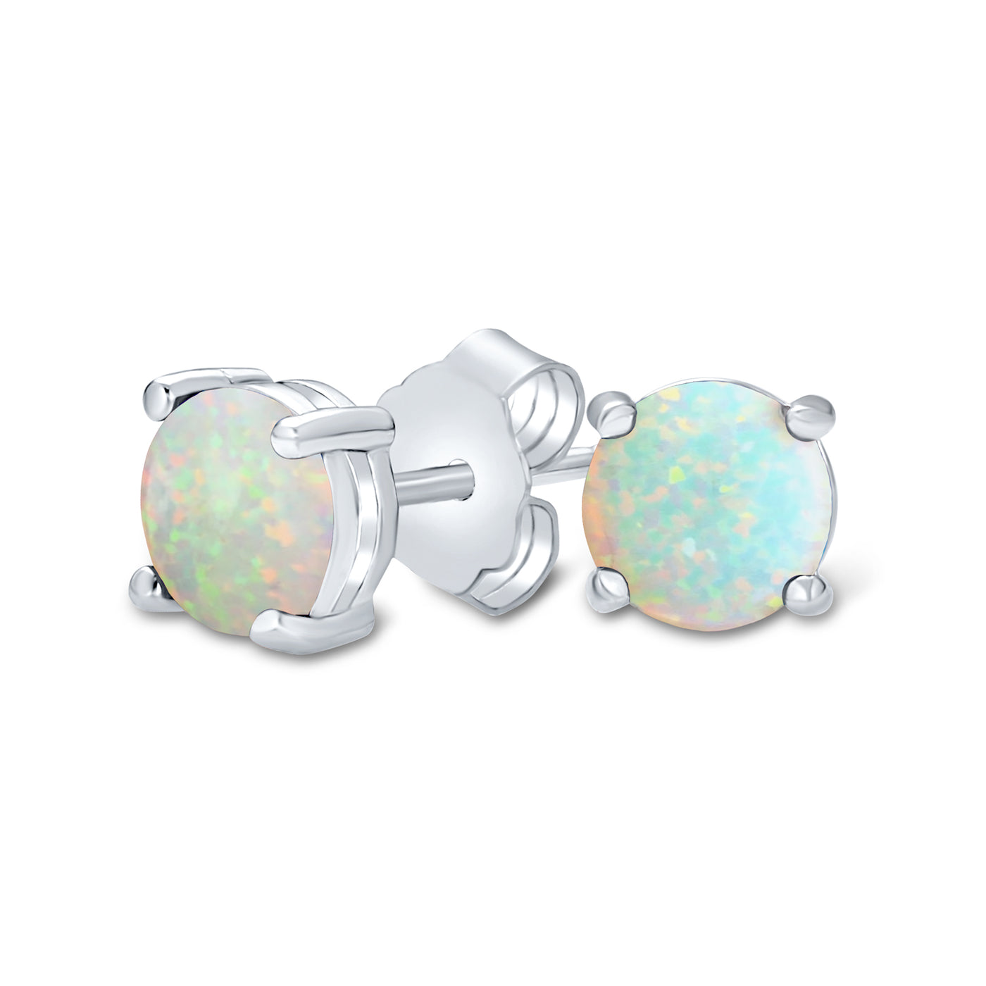 Gemstone White Created Opal Necklace & Stud Earrings Jewelry Set Sterling Silver