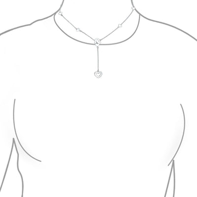 Linear Lariat Heart Necklace & Mini Hoop Earrings Jewelry Set Sterling Silver