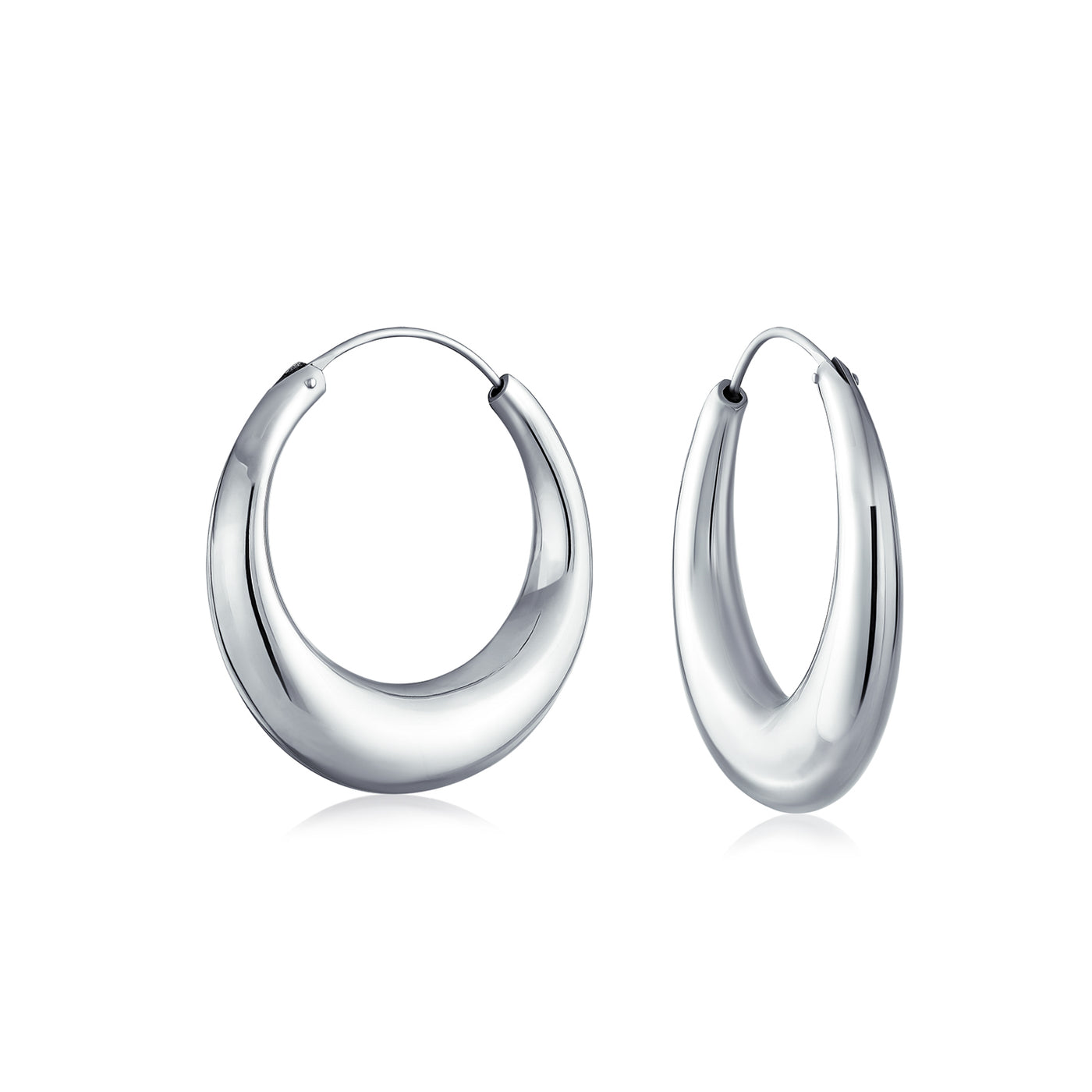 Set of 2 Tube Round 1.75" Hinged & 1" Endless Hoop Earrings Sterling Silver