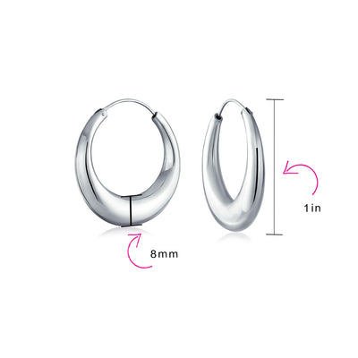 Set of 2 Tube Round 1.75" Hinged & 1" Endless Hoop Earrings Sterling Silver