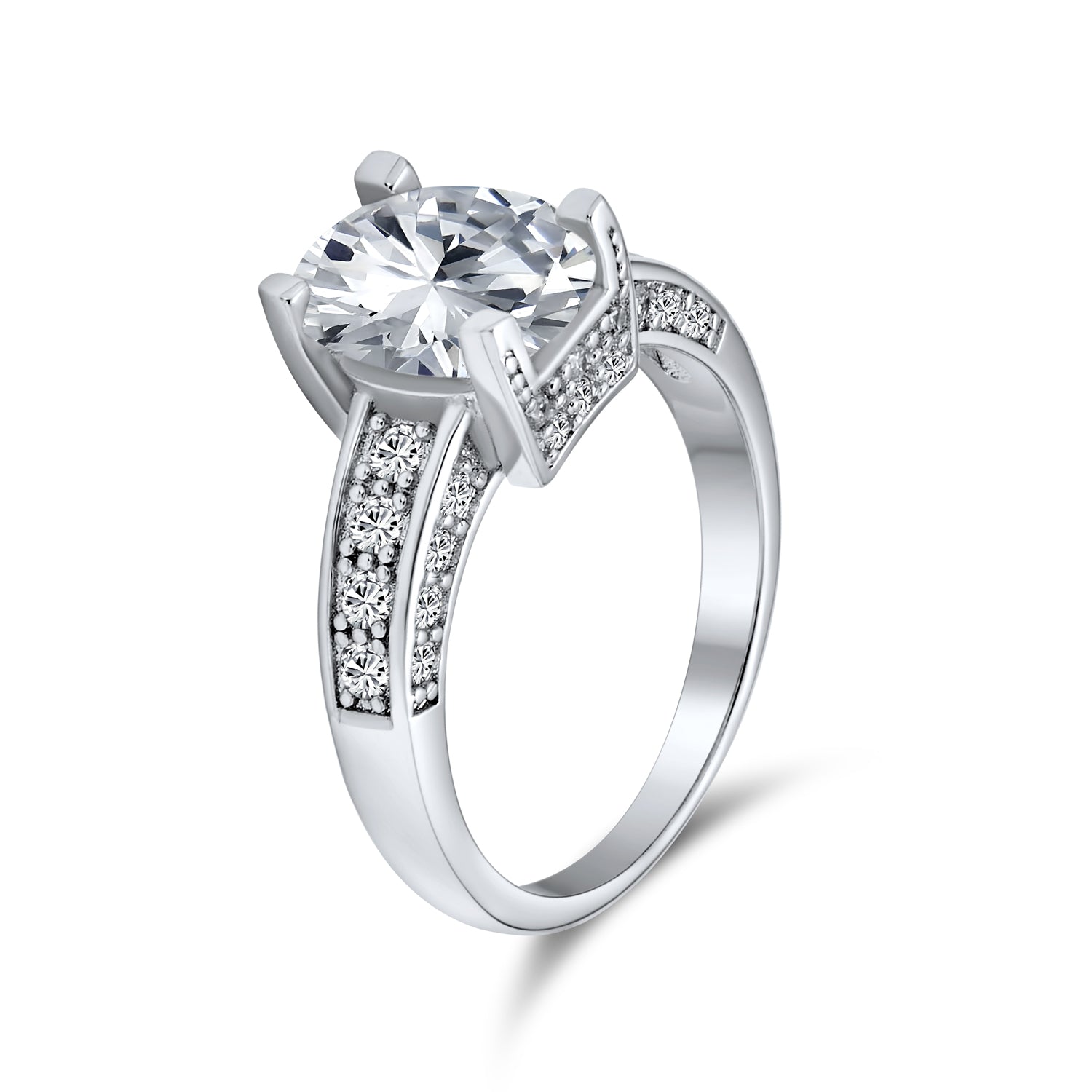 925 Sterling Silver AAA CZ Oval Solitaire Engagement Ring with Zirconi ...