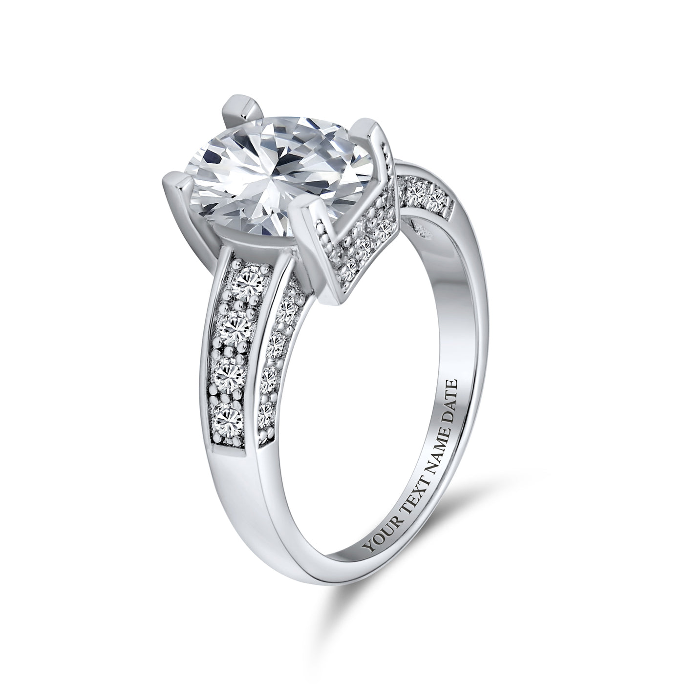 AAA CZ Oval Solitaire Engagement Ring Zirconia Band