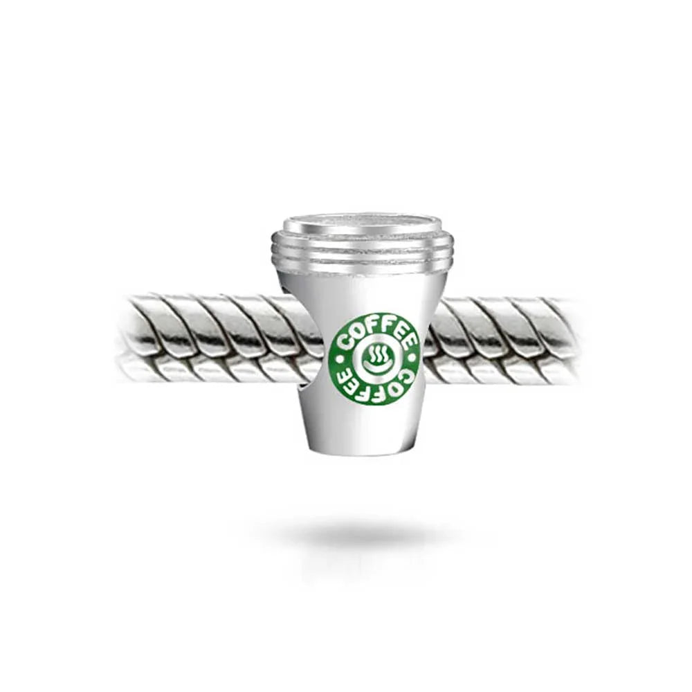 Latte Lover Charm Bead for Coffee Cup Travel Mug Sterling Silver