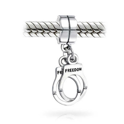 Handcuff Partners In Crime Shades of Grey Charm Bead Sterling Silver