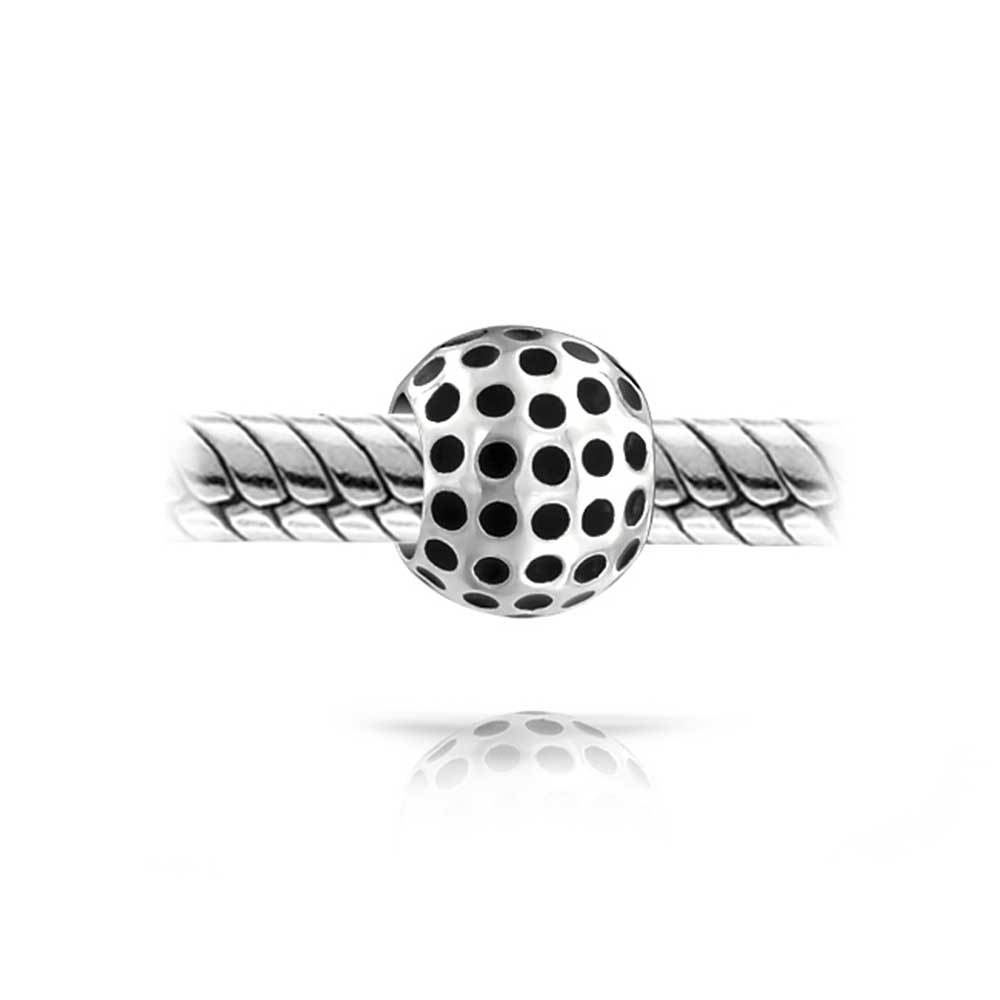Golfer Sport Charm Bead Black Oxidized Silver for European Bracelet