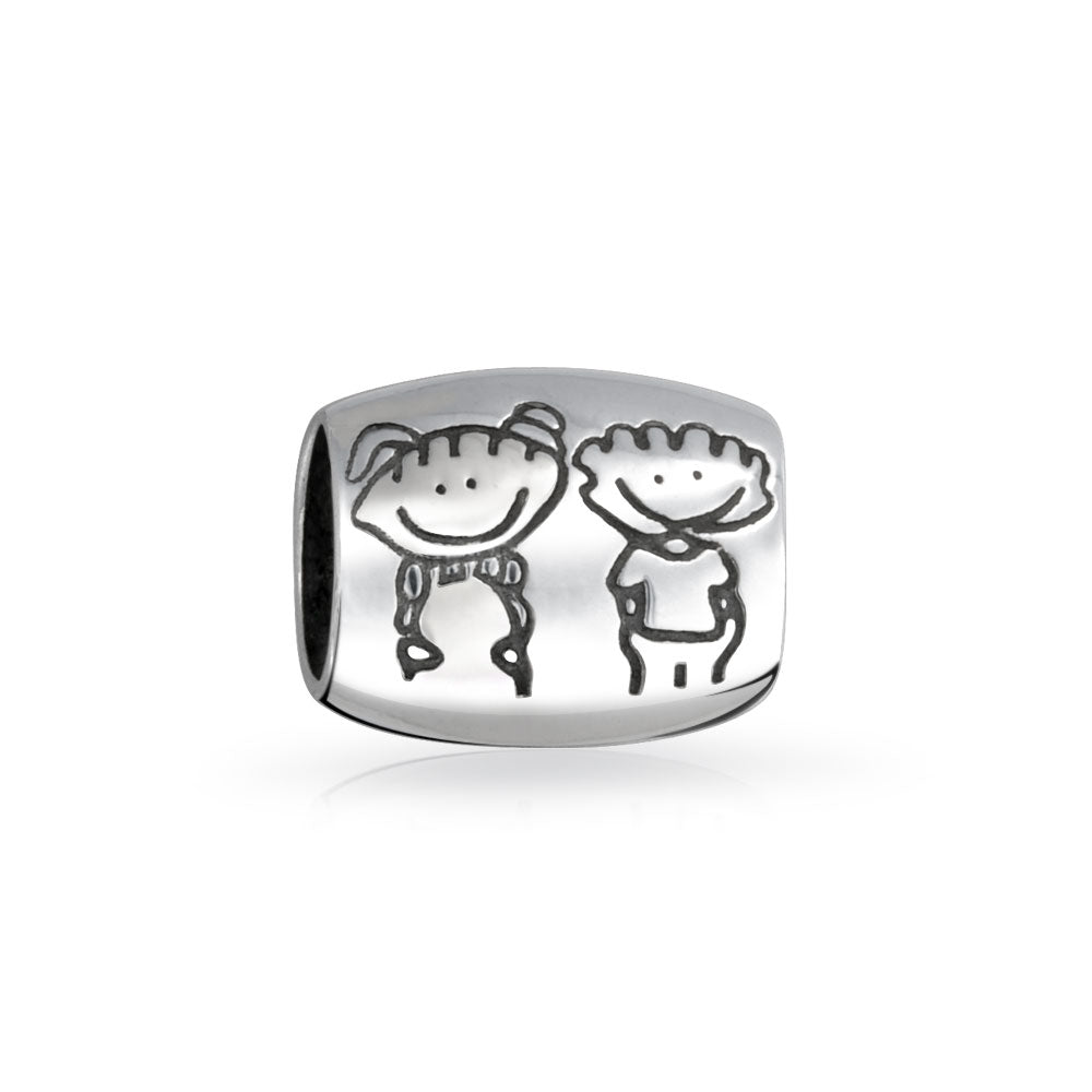 Set of 2 New Homeowner & Cartoon Family Friends Charm Bead Sterling Silver