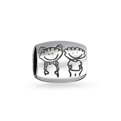 Set of 2 New Homeowner & Cartoon Family Friends Charm Bead Sterling Silver